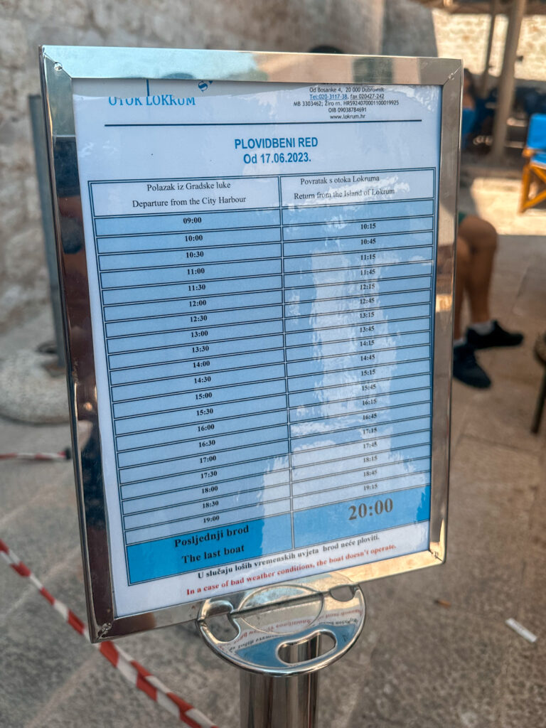 lokrum island ferry timetable