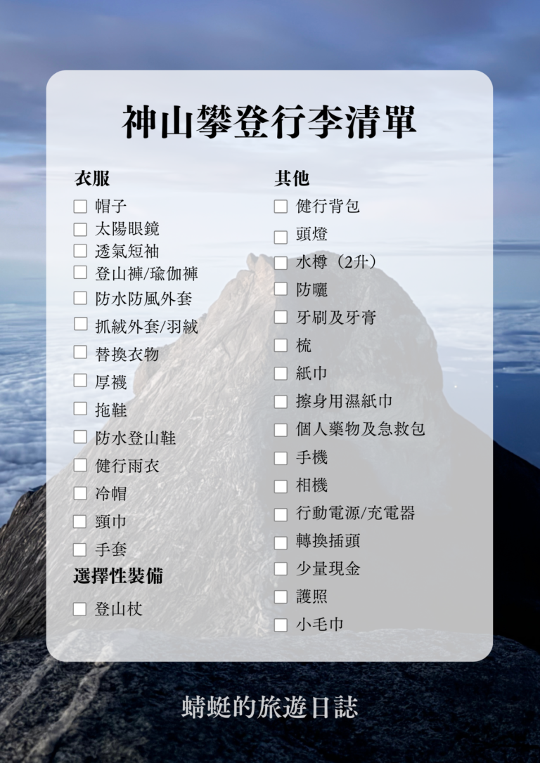 神山攀登行李清單