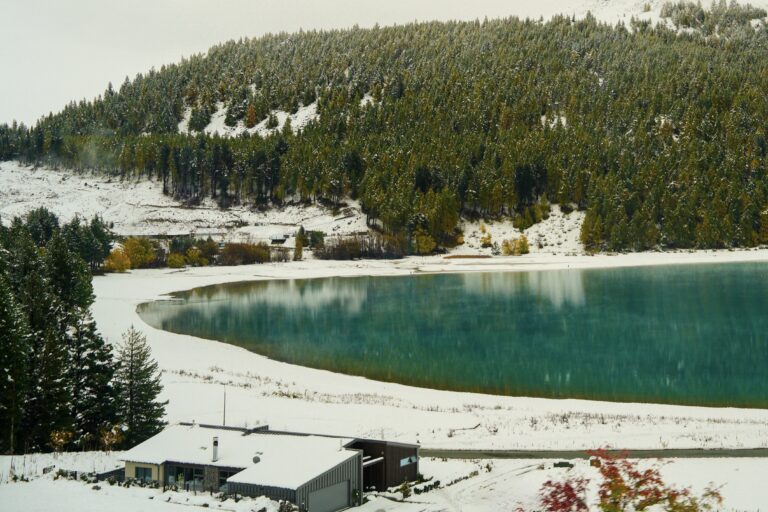 snow in lake Tekapo in Autumn