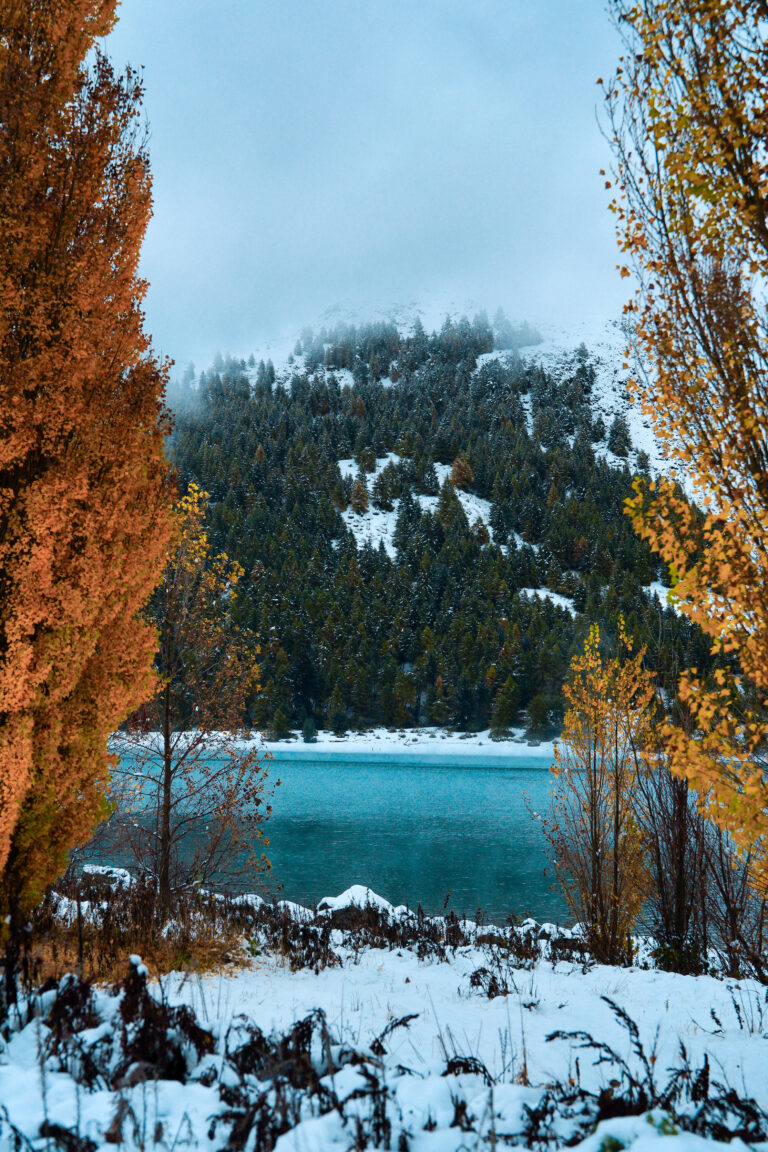 snow in lake Tekapo in Autumn