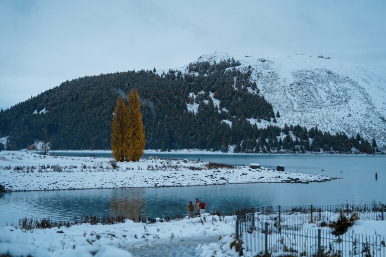 Lake Tekapo covered in snow